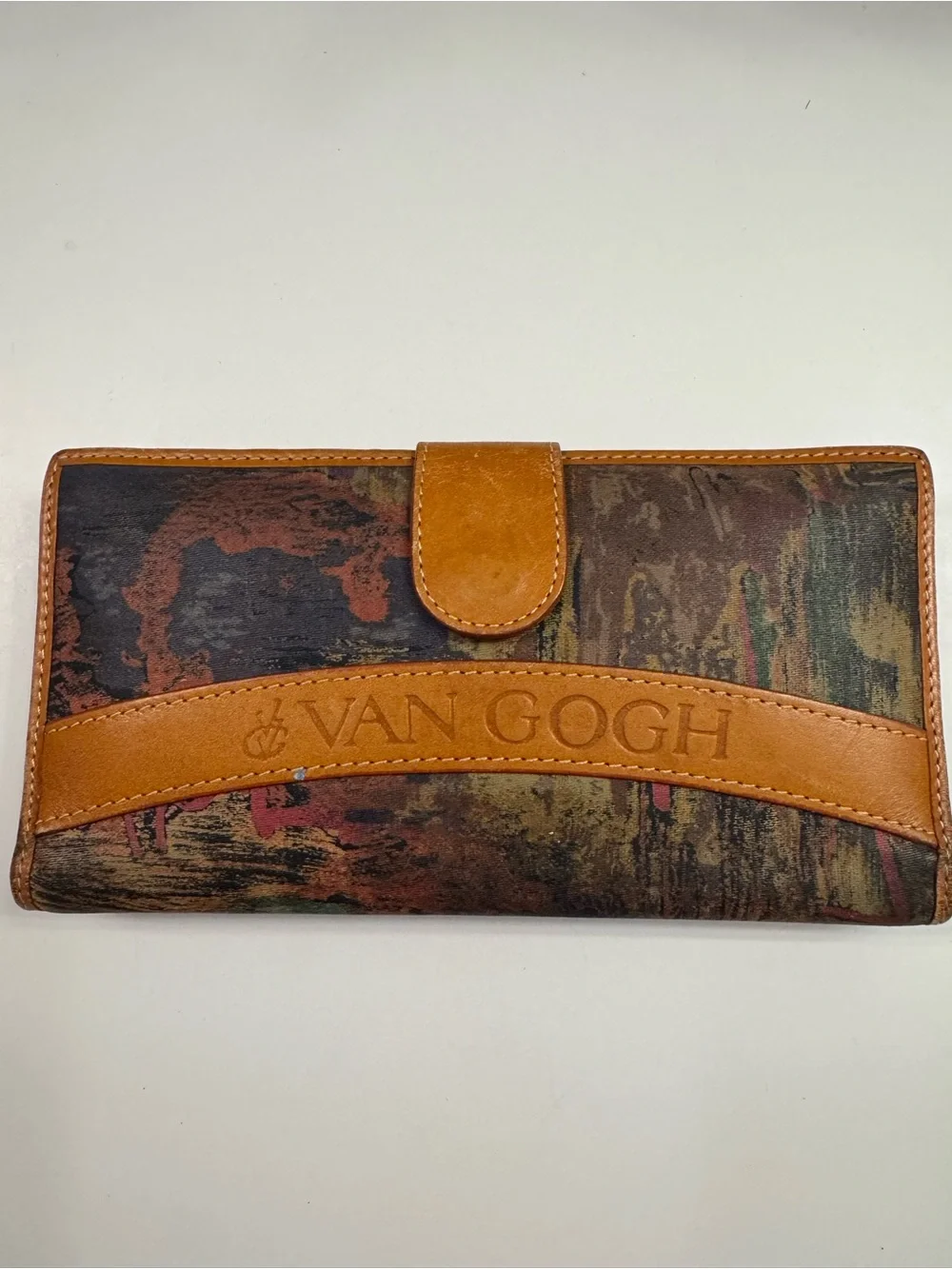 Van Gogh Canvas Print Wallet in Tan Leather Trim